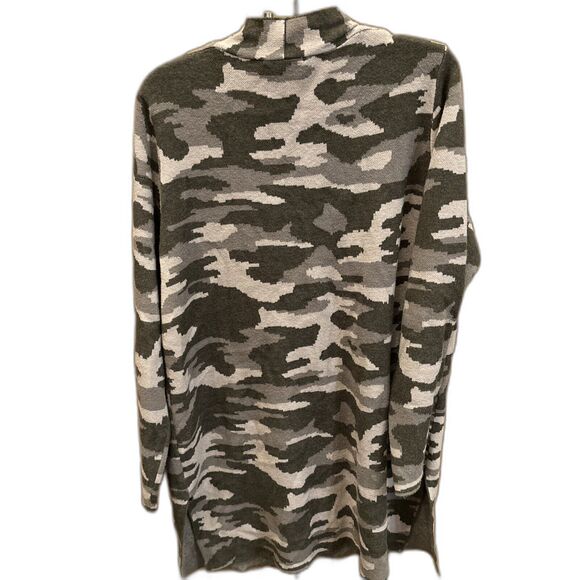 Rachel Zoe Green Camouflage Long Sleeve Cardigan Sweater XL Pockets Slits - Picture 7 of 8